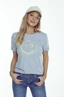 Koszule damskie - Koszulka bawełniana szara T-shirt klasyczny z nadrukiem - miniaturka - grafika 1