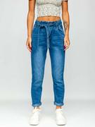 Spodnie damskie - Granatowe spodnie jeansowe damskie z paskiem Denley DM312N-4 - miniaturka - grafika 1