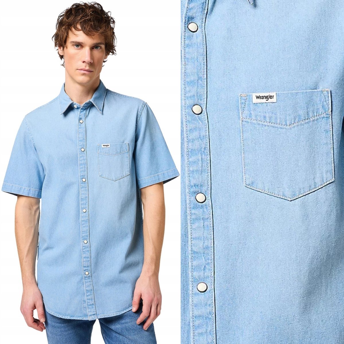 Wrangler 1 POCKET SHIRT Bleach JEANSOWA KOSZULA KRÓTKI RĘKAW DżINS M