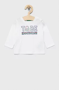 Koszulki dla dziewczynek - Benetton United Colors of longsleeve bawełniany dziecięcy kolor biały z nadrukiem - grafika 1