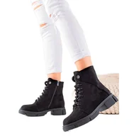 Botki damskie - Goodin Zamszowe sznurowane botki czarne - miniaturka - grafika 1