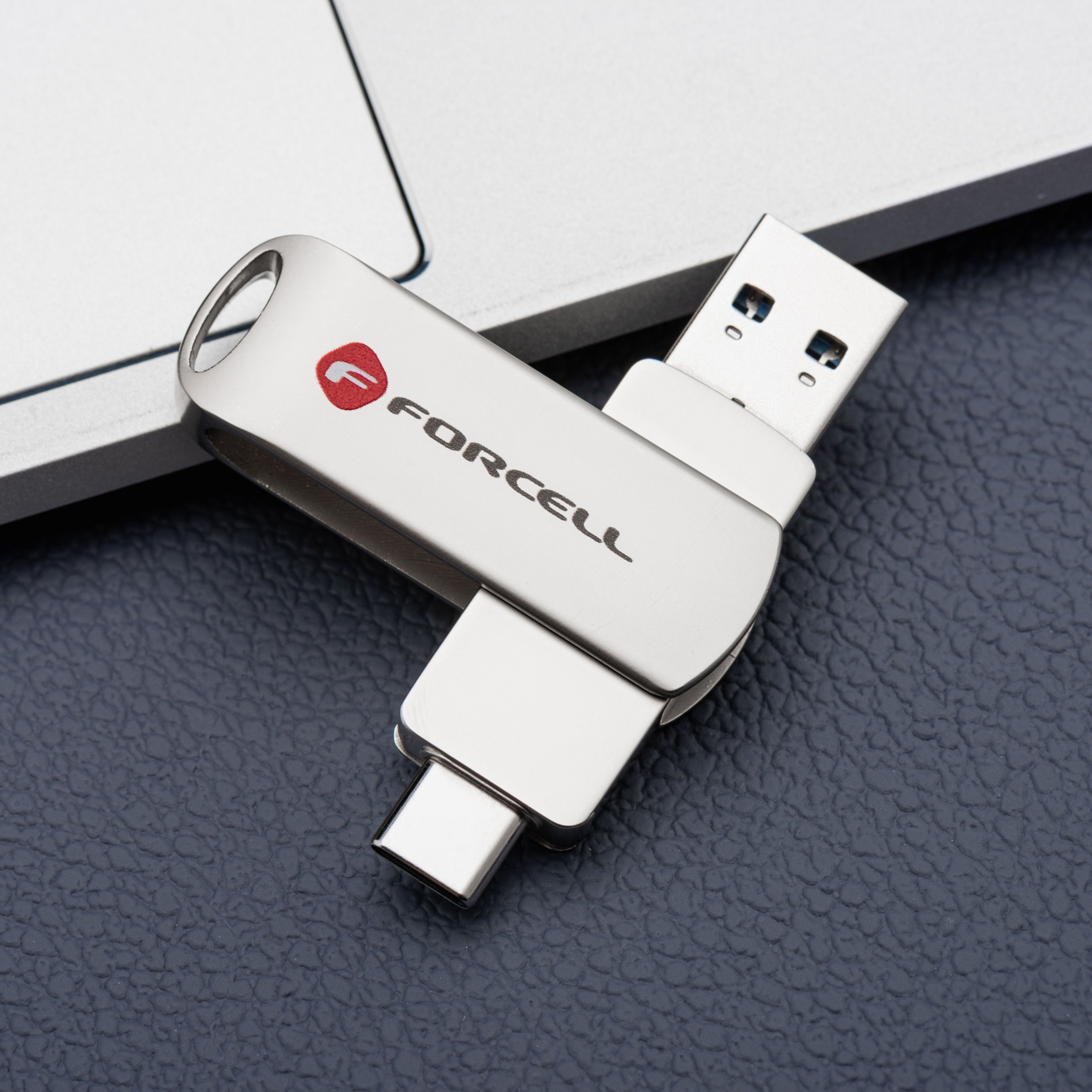 Pendrive 64GB USB 3.2 Gen 1 USB A / USB C Forcell F-Data Metal Duo srebrny