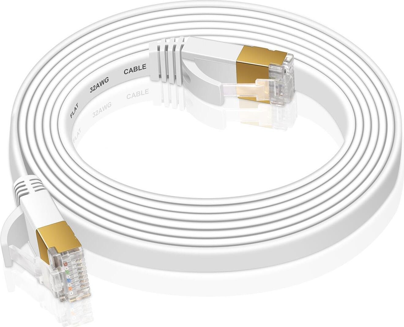 VERCO 50m CAT 7 kabel sieciowy patch kabel płaski RJ45 PC LAN kabel Ethernet płaski biały
