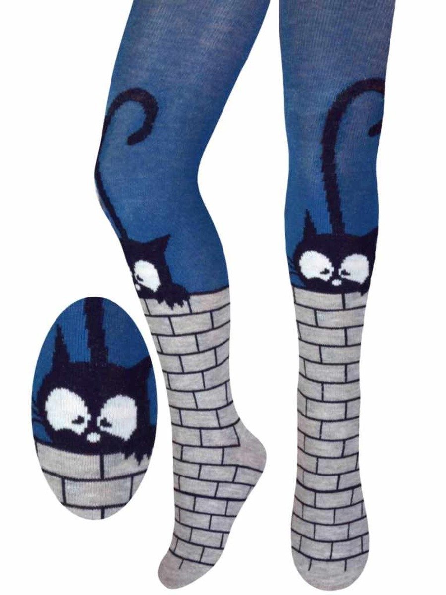 Dziewczęce rajstopy bawełniane kot na kominie Milusie r.92/98