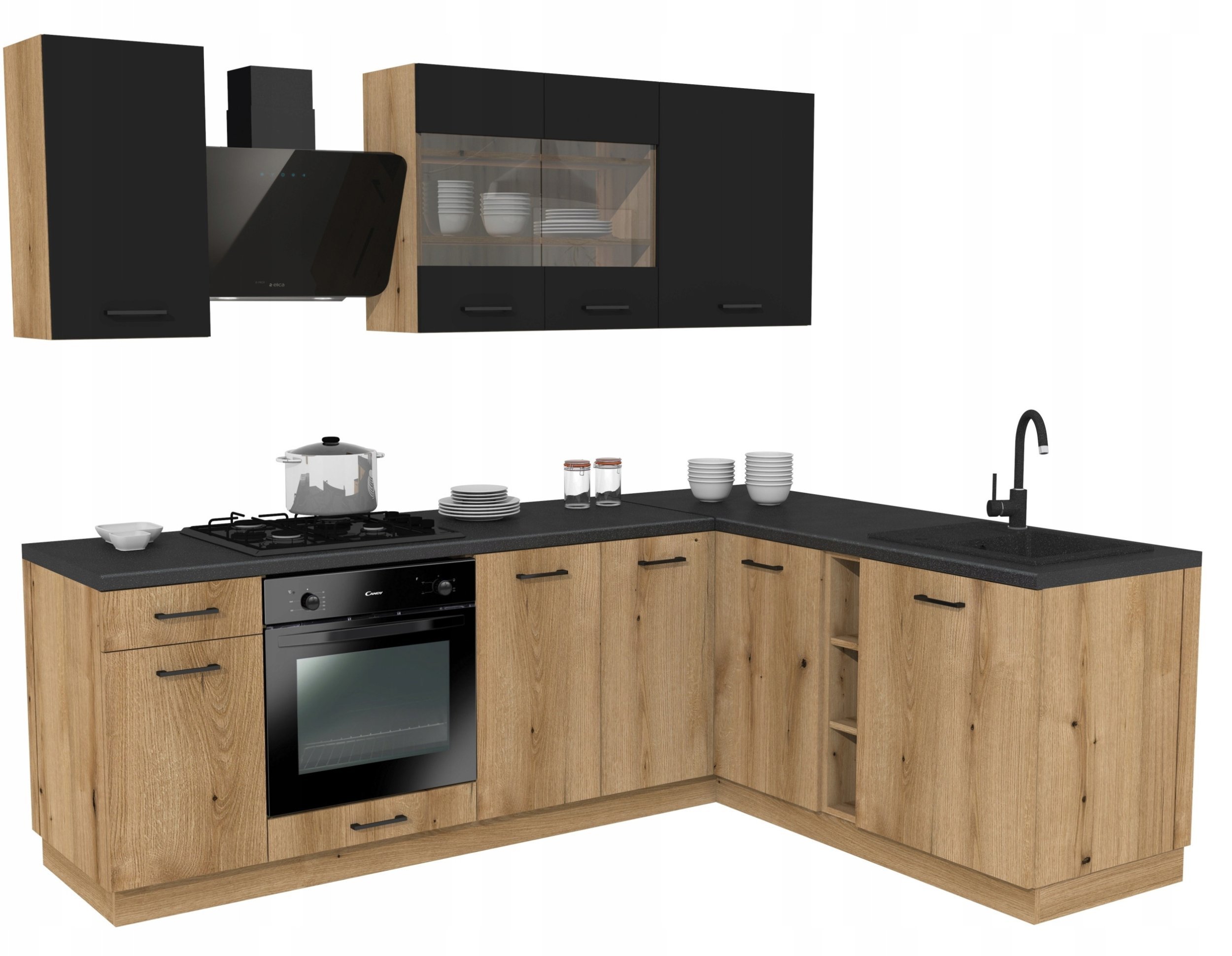 MEBLE KUCHENNE ZESTAW VARIO 240X180CM Z4 CZARNY/EVOKE BLAT DISTRICT BEZ AGD