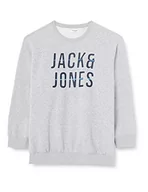 Bluzy męskie - JACK&JONES PLUS Męska bluza Jjxilo Sweat Crew Neck Pls, Jasnoszary melanż/szczegóły: niebieski, 4XL duże rozmiary - miniaturka - grafika 1