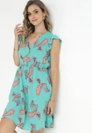 Sukienki - Miętowa Rozkloszowana Sukienka z Wiskozy we Wzór Paisley Marinetta - miniaturka - grafika 1