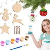 Dekoratorstwo - Zestaw 4 szt. drewniane bombki do samodzielnego malowania DIY zawieszki choinkowe + FARBKI AKRYLOWE + PĘDZELEK - miniaturka - grafika 1