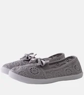 Buty dla dziewczynek - Szare ażurowe balerinki dziecięce Bubby -25 - miniaturka - grafika 1