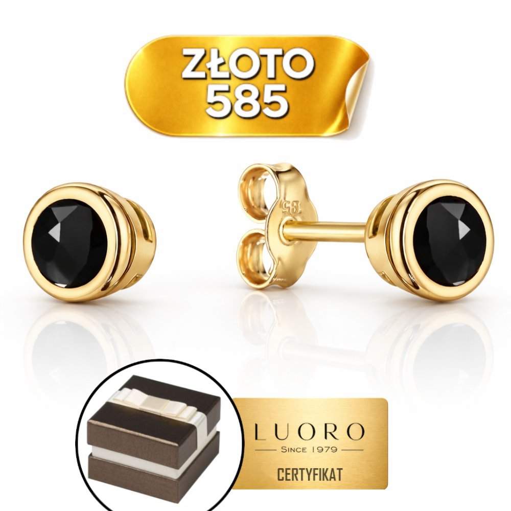 KOLCZYKI ZŁOTE 585 14K CZARNY KAMIEŃ KULKI 3 MM SZTYFT ELEGANCKIE