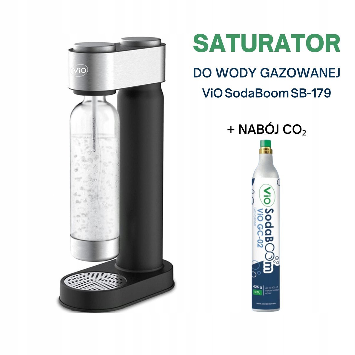 Saturator do wody gazowanej ViO SodaBoom SB-179 + Nabój CO2 w zestawie