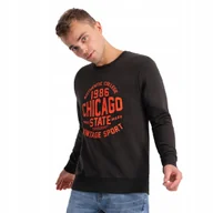 Bluzy męskie - Męska bluza nierozpinana nadruk collegowy ciemnobrązowa V2 OM-SSPS-0154 S - miniaturka - grafika 1