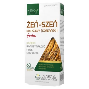 MEDICA HERBS Żeń-Szeń Właściwy (Koreański) Forte 60 Kapsułek - Suplementy diety - miniaturka - grafika 1