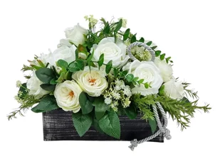 RÓŻE białe (1050.11) Kompozycja stroik na cmentarz - Sztuczne kwiaty - miniaturka - grafika 1