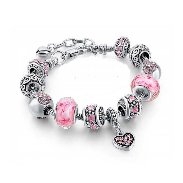 Bransoletka modułowa Charms Beads Różowe Serce Murano