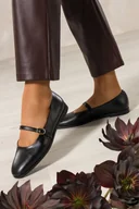 Baleriny - Czarne baleriny skórzane damskie Mary Jane pasek ze złotą klamrą PRODUKT POLSKI Casu 6987-757 - miniaturka - grafika 1