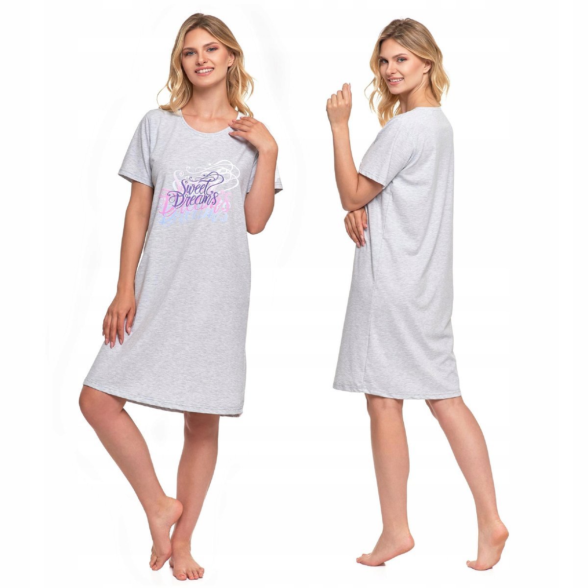 Koszula Nocna Piżama Damska Elegancka Krótki Rękaw Do Kolan Nadruk M MORAJ