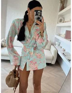 Spodenki damskie - Spódnico-spodenki w kwiaty ARVINA - miętowe - miniaturka - grafika 1