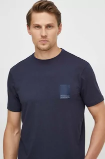 Koszulki męskie - Armani Exchange t-shirt bawełniany męski kolor niebieski z aplikacją - grafika 1