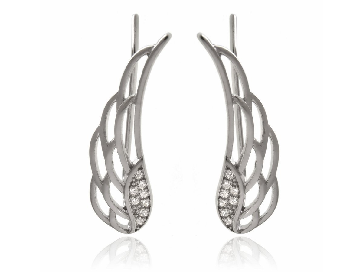 Nausznice srebrne Skrzydła skrzydełka z cyrkoniami kn220