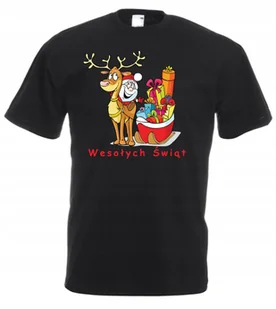 KOSZULKA CZARNA ŚWIĄTECZNA MIKOŁAJA RENIFER L - Koszulki męskie - miniaturka - grafika 1