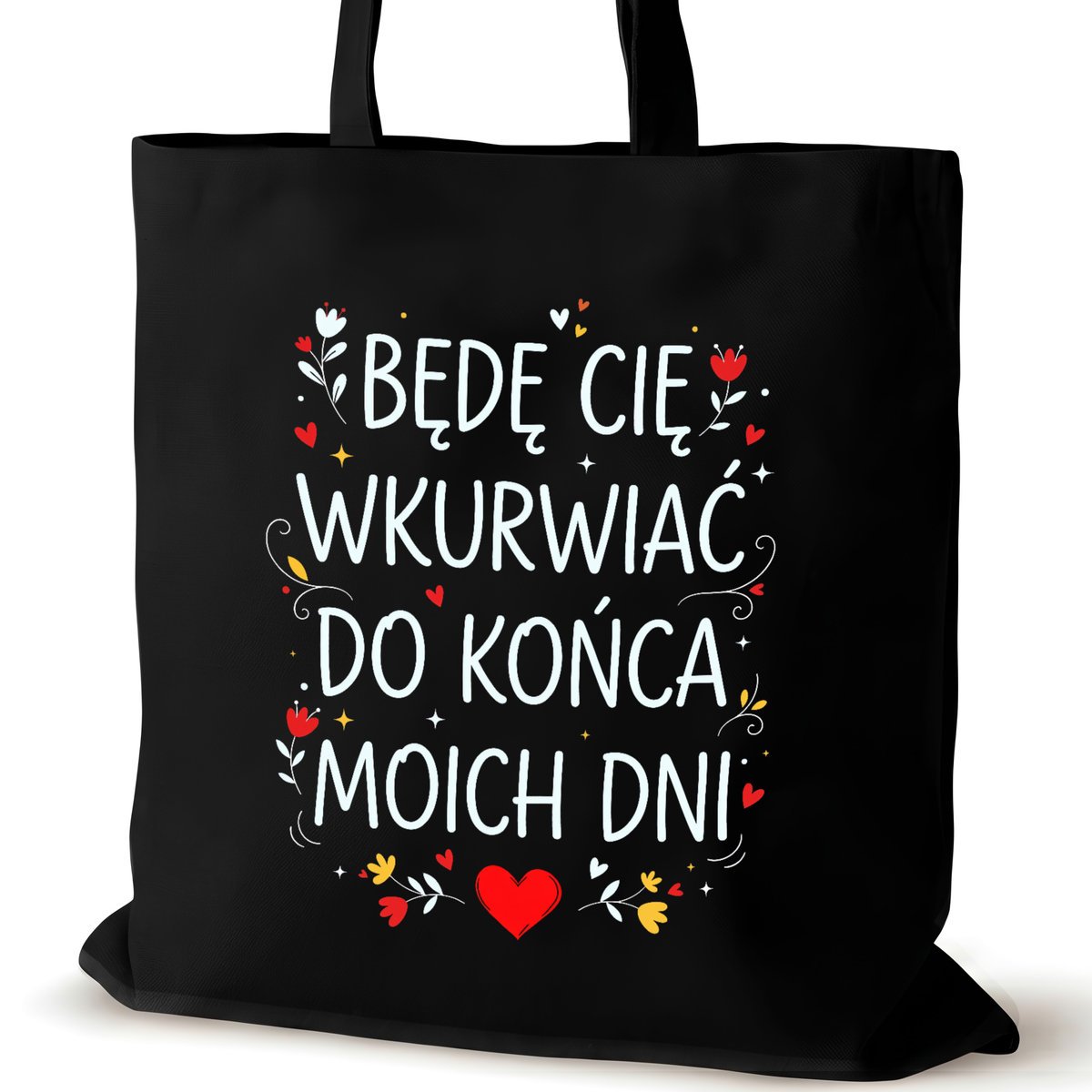 Czarna torba bawełniana dla VIRAL na ramię nadrukiem przyjaciółki