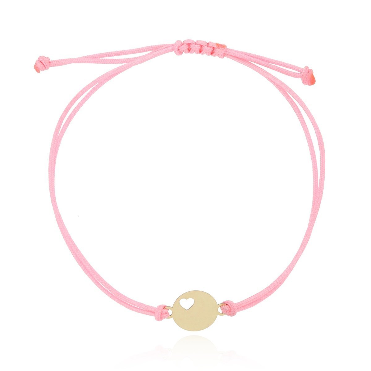 Bransoletka różowy sznurek serce w kółku pr. 585