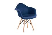 Krzesła - Granatowe welurowe krzesło z podłokietnikami skandynawskie NEREA - miniaturka - grafika 1