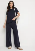 Komplety damskie - Granatowy Wiskozowy Komplet Szerokie Spodnie i T-shirt Inelora - miniaturka - grafika 1