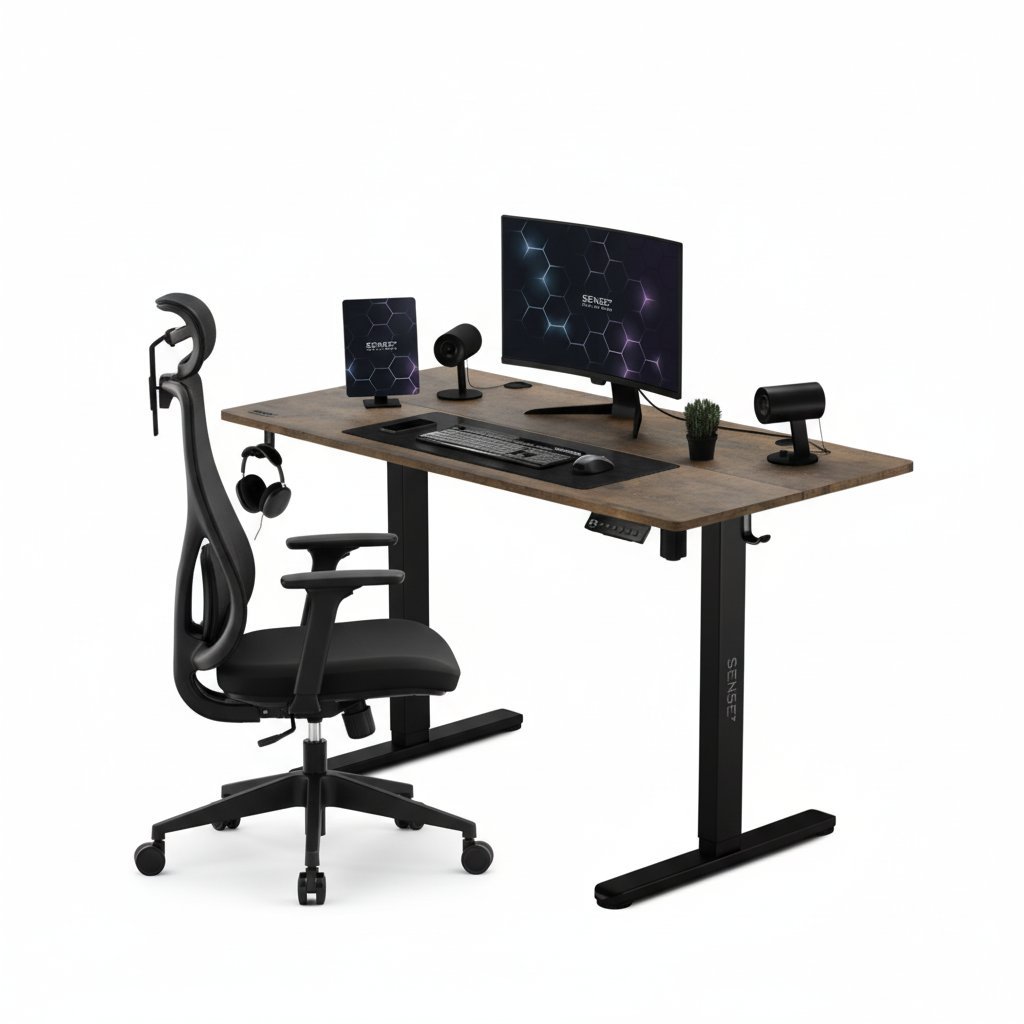 SENSE7 Krzesło biurowe Moyo Czarne + Biurko elektryczne Nojo 120x60 Black Oak