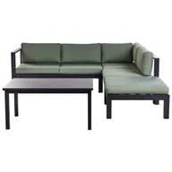 Narożniki - BELIANI Zestaw ogrodowy 5 osobowy czarny aluminium rama zielone poduszki sofa narożnik pufa stół - miniaturka - grafika 1