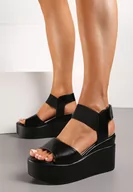 Sandały damskie - Czarne Klasyczne Sandały na Koturnie na Rzep Diorella - miniaturka - grafika 1