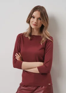 Bordowa bluzka basic damska - Bluzki damskie - miniaturka - grafika 1