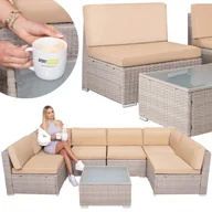 Meble ogrodowe - Springos Meble ogrodowe zestaw modułowy technorattan stolik kawowy i 6 modułów beżowy UNIWERSALNY - miniaturka - grafika 1