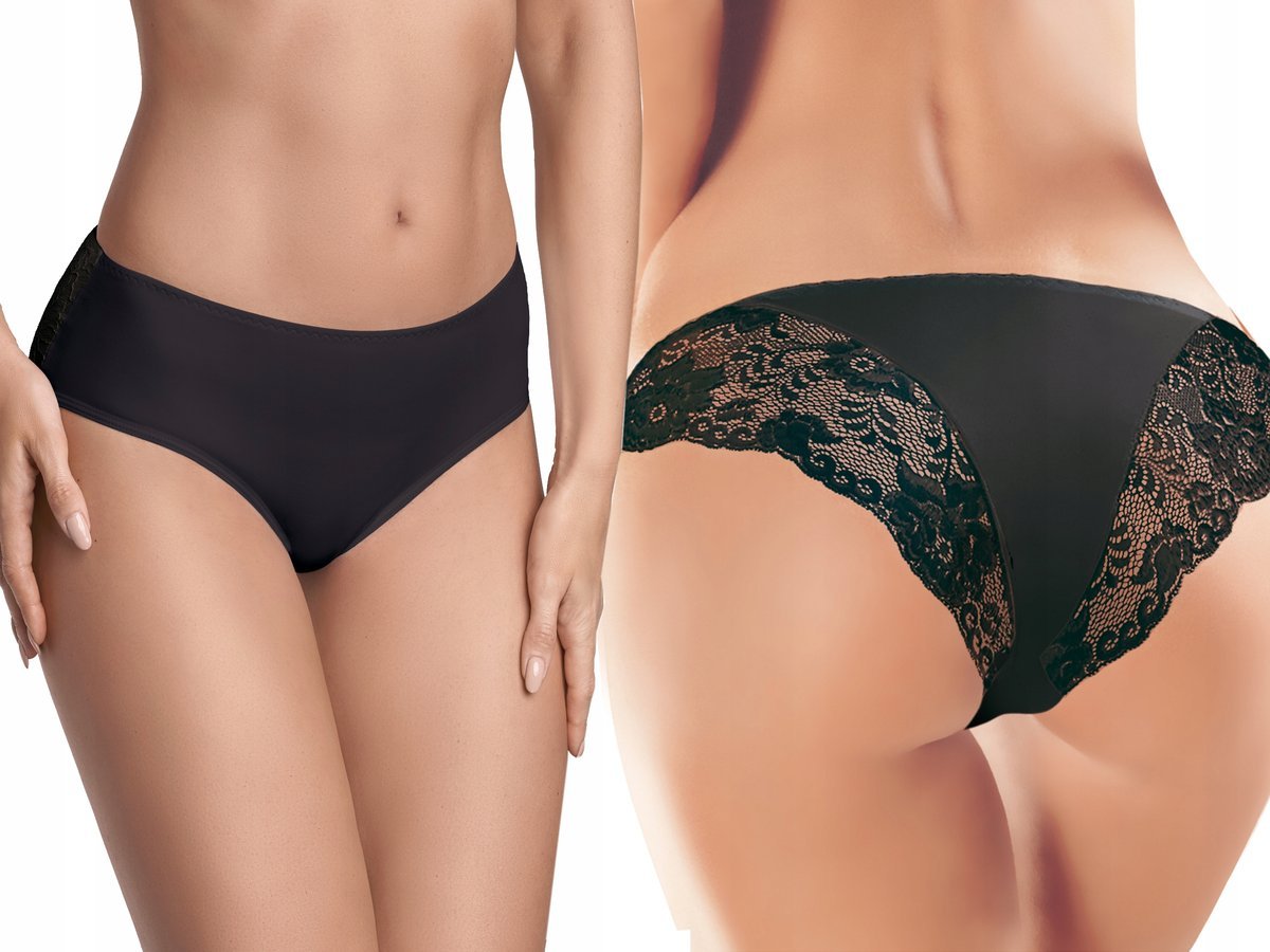 Ewana 065 Koronkowe Oryginalne Figi Czarny L