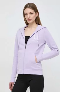Armani Exchange bluza bawełniana damska kolor fioletowy z kapturem gładka - Bluzy damskie - miniaturka - grafika 1