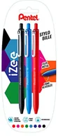 Długopisy - Pentel IZee długopis, wysuwany, z metalowym klipsem, blister de 3 czarny/błękitny/czerwony - miniaturka - grafika 1
