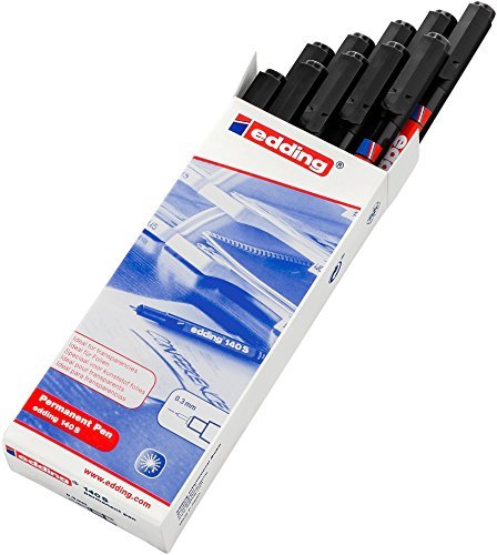 edding 140 S Perkusyjny flamaster permanentny - czarny - 10 długopisów - okrągła końcówka 0,3 mm - długopis do pisania na szkle, plastiku, foliach i gładkich powierzchniach - szybkoschnący, odporny na plamy i wodoodporny