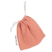 Akcesoria do smoczków - Hi Little One woreczek na smoczek BIO muślin Salmon - miniaturka - grafika 1