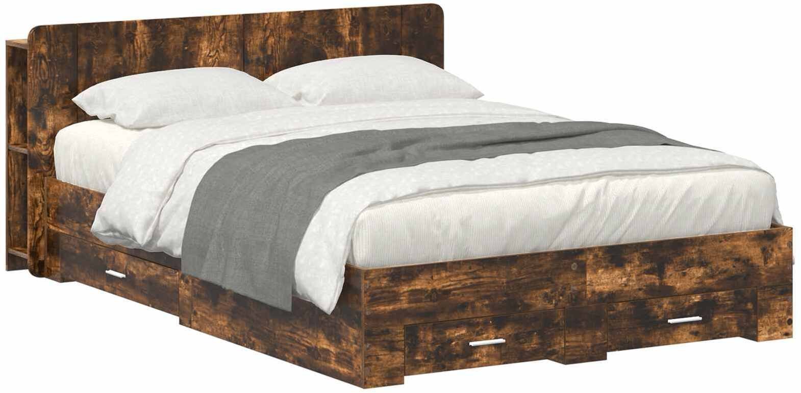 vidaXL vidaXL Rama łóżka z przechowywaniem Dąb wędzony 150 x 200 cm