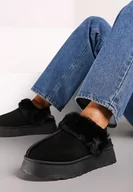 Śniegowce damskie - Czarne Śniegowce na Grubej Podeszwie z Elastycznym Paskiem i Futerkiem Sinathra - miniaturka - grafika 1