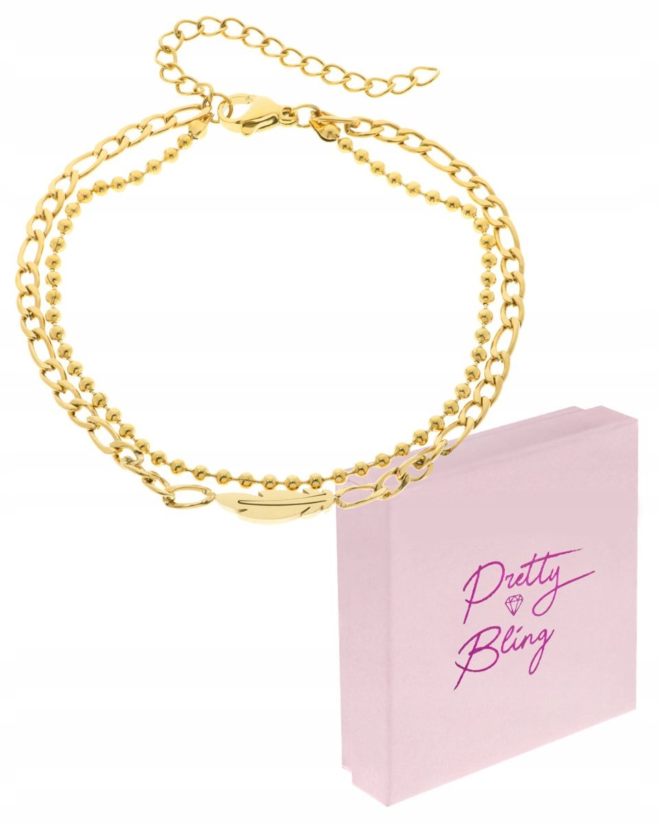 Bransoletka damska POZŁACANA PIÓRKO podwójna STAL