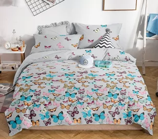 Cotton World Pościel flanelowa 160x200 4cz FLAAB07 szara kolorowe motyle - Pościel - miniaturka - grafika 1
