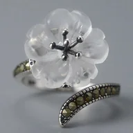 Pierścionki - Pierścionek Srebrny - PIERŚCIONEK KWIAT NATURALNY KWARC - miniaturka - grafika 1