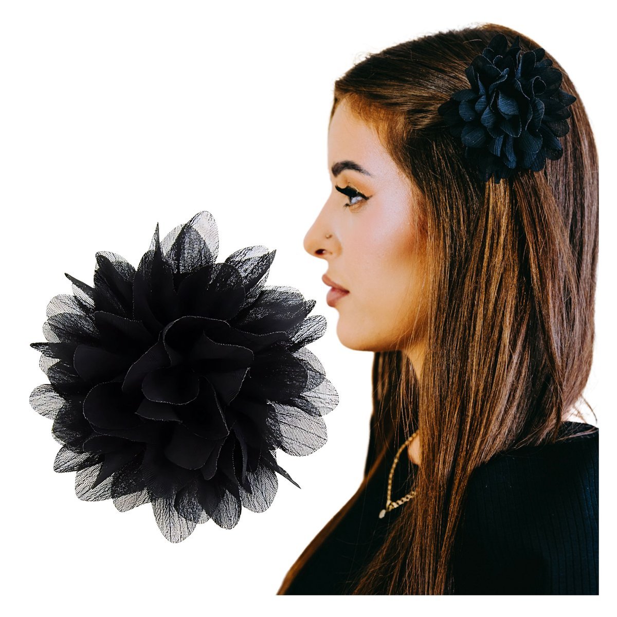 Spinka do Włosów Czarna Duża Kwiat Bezpieczna Wsuwka Lekka i Efektowna