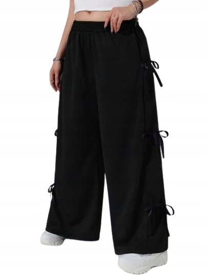 SHEIN CZARNE SPODNIE CASUAL Z WIĄZANIAMI I SZEROKIMI NOGAWKAMI 50 1JC