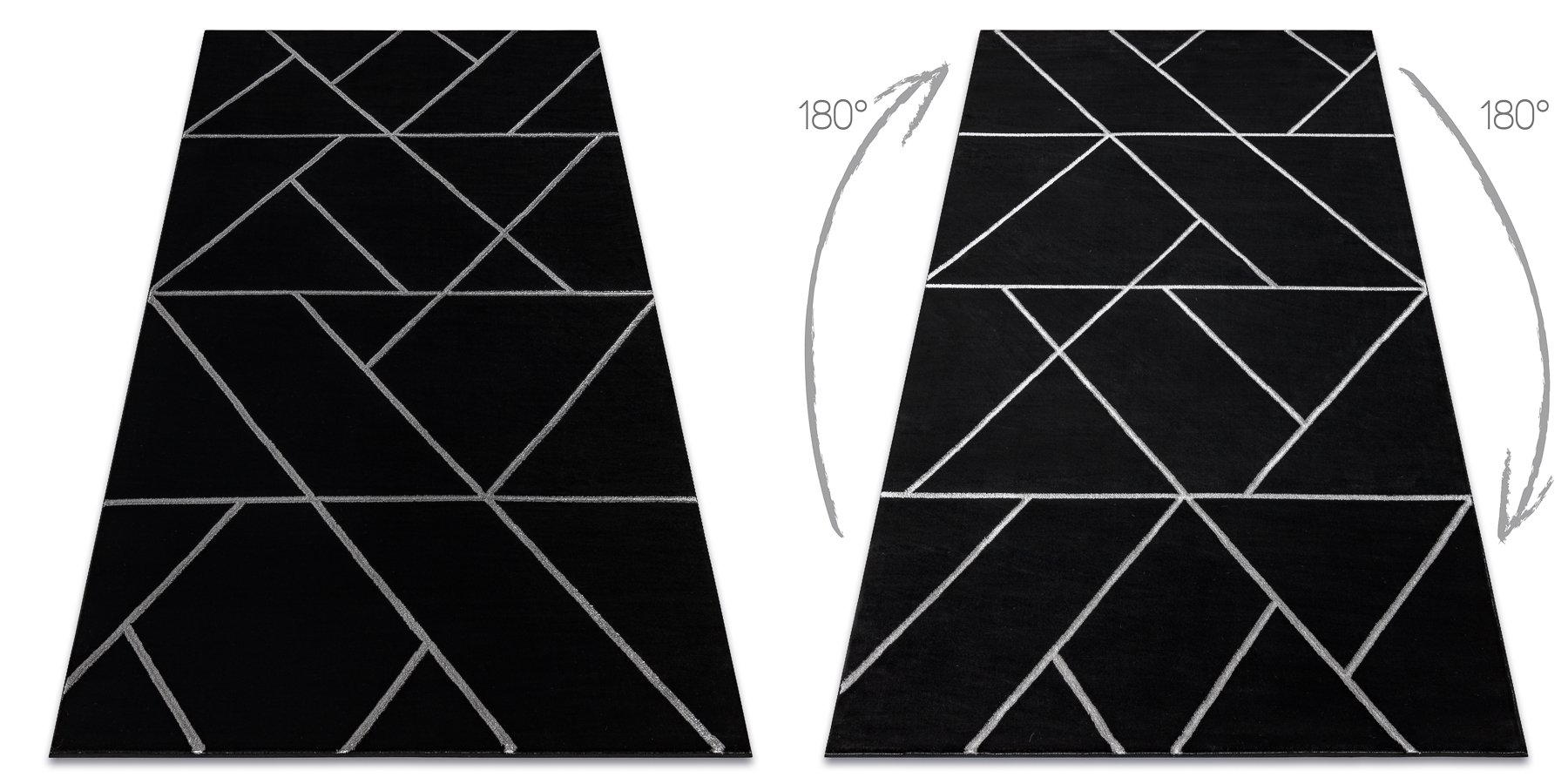 Dywan EMERALD ekskluzywny 7543 glamour, stylowy geometryczny / srebrny czarny 240x330 cm