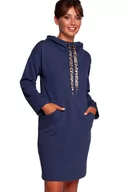 Sukienki - Sukienka bluza z kapturem i kieszeniami bawełniana niebieska - SukienkiShop - miniaturka - grafika 1