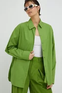 Koszule damskie - Gestuz koszula bawełniana IsolGZ damska kolor zielony relaxed z kołnierzykiem klasycznym - miniaturka - grafika 1