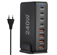 Ładowarki do telefonów - SZYBKA ŁADOWARKA GaN 240W PD 4x USB C 4x QC 3.0 DO LAPTOPA IPHONE 100W MAC - miniaturka - grafika 1